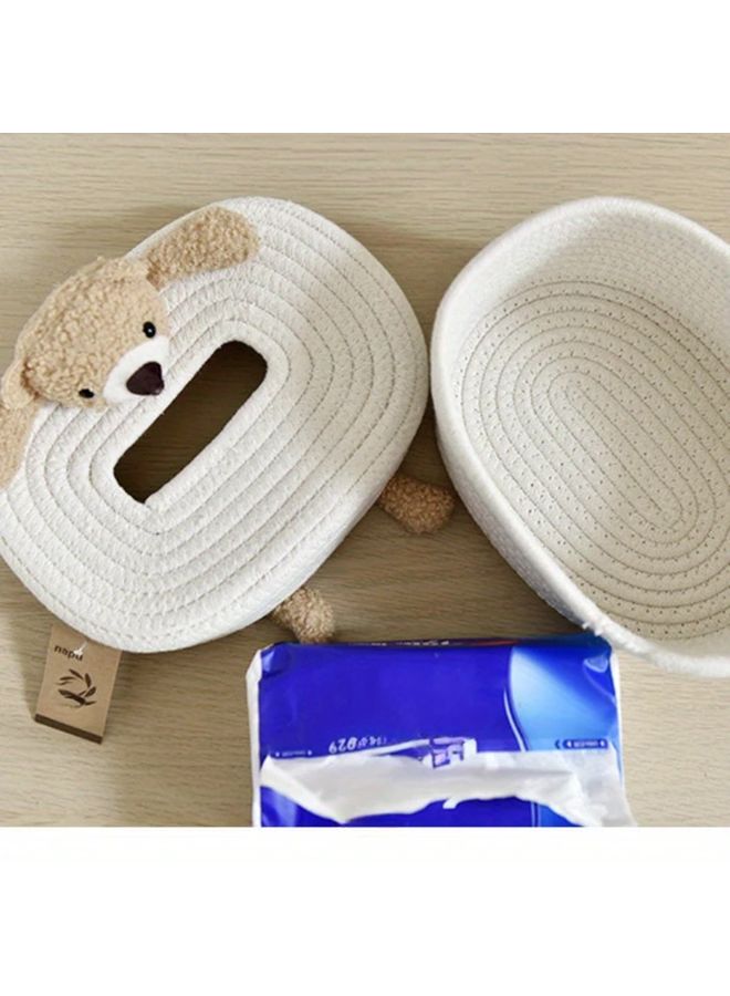 Little Brown Bear Cartoon Paper Towel Holder Creative Woven Basket With Lid Decorative Storage - Image 5