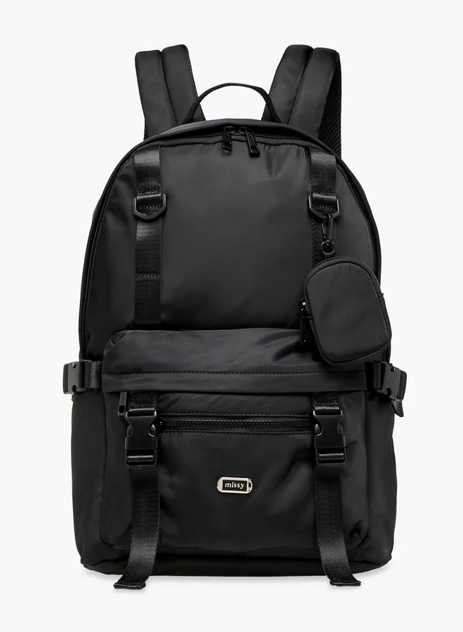 MISSY Solid Backpack with Adjustable Shoulder Straps and Pouch