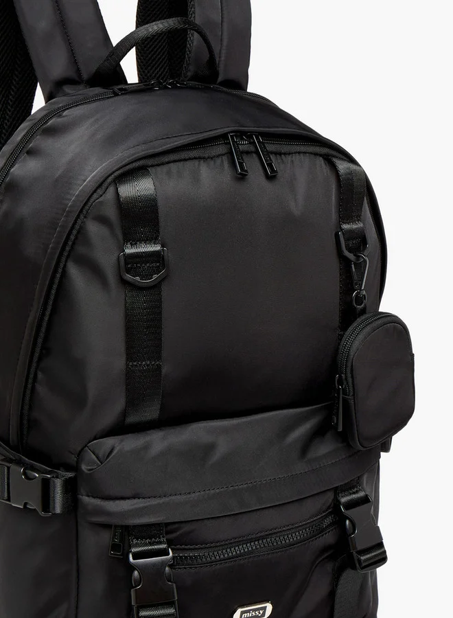 MISSY Solid Backpack with Adjustable Shoulder Straps and Pouch