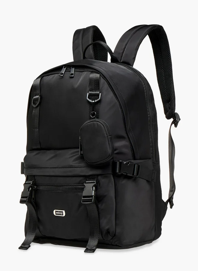 MISSY Solid Backpack with Adjustable Shoulder Straps and Pouch