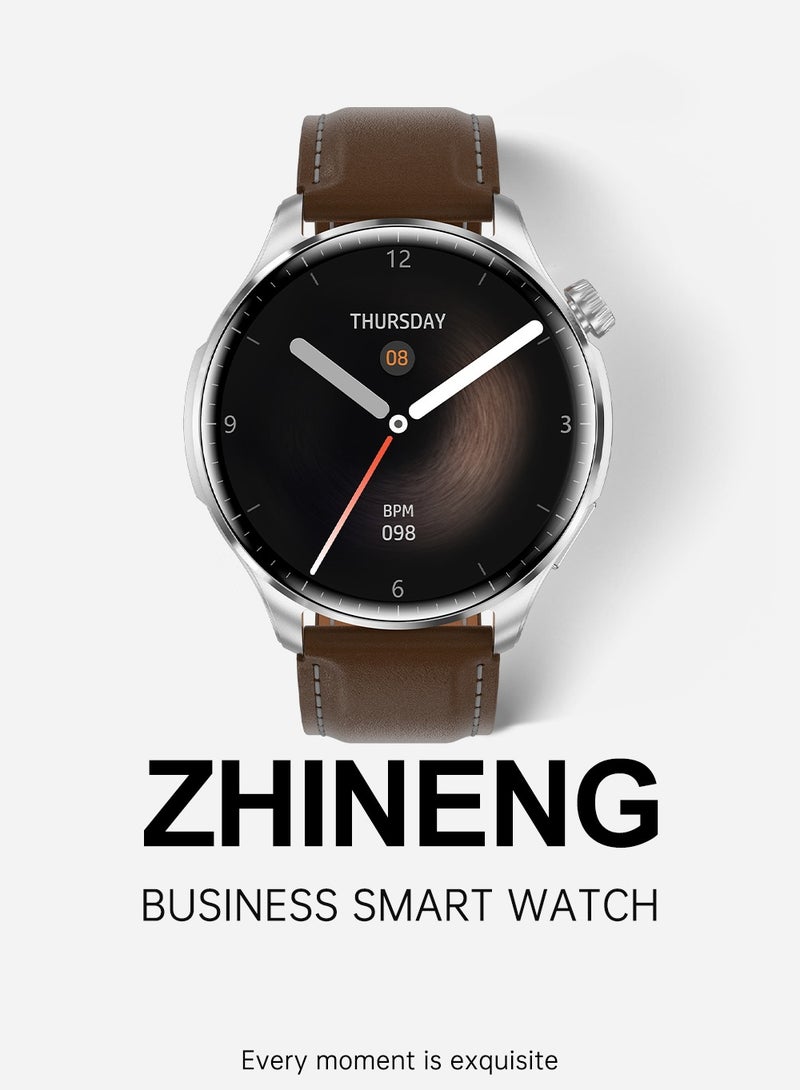 RollsTimi  Men's SmartWatch, 1.60-inch IPS HD Screen, Bluetooth Calling, IP68 Waterproof, 24 Hours Health Monitoring, Multiple Sports Modes, Casual Sports Watch, M13 Leather Brown - Image 2