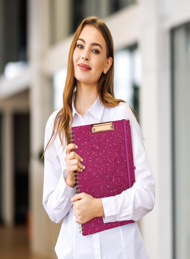 EYROZILL Clipboard Folio with Storage Pocket Organizer Folder Refillable Lined Notepad Spiral Clipboards, Rose red - Image 2