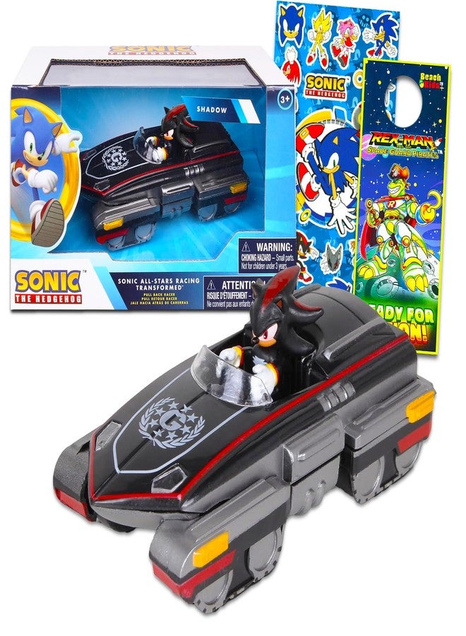 Sonic The Hedgehog مجموعة سيارات سباق شادو من سونيك ذا هيدجهوج - مجموعة هدايا سونيك أول ستارز ريسينغ مع سيارة سباق شادو القابلة للسحب بالإضافة إلى ملصقات، وأكثر | مجموعة سيارات سباق سونيك - Image 1