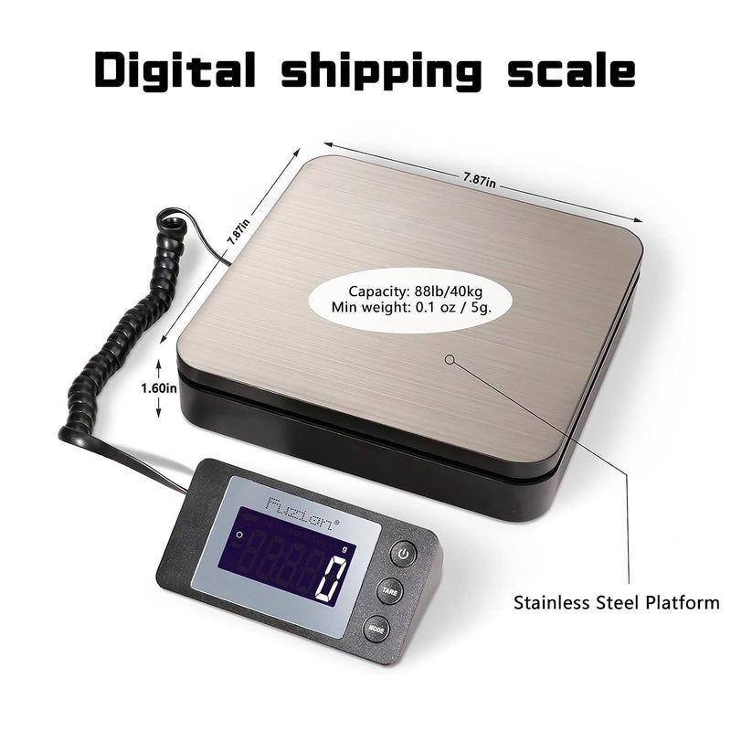 FUZION Digital Shipping Scale 88lb × 0.1oz | Durable Stainless Steel, 4 Weighing Modes, Tare, Dual Power Options, Postal Scale, Package Scale for Packages, Postage - Image 3