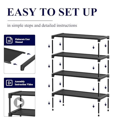 Kitsure Shoe Rack - Non-Woven Shoe Rack Shelf, Shoe Organizer for Closet, Entryway, Garage & Corridor, Stackable Shoe Shelves, X-Large, Black - Image 4
