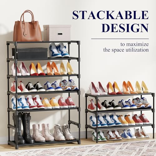 Kitsure Shoe Rack - Non-Woven Shoe Rack Shelf, Shoe Organizer for Closet, Entryway, Garage & Corridor, Stackable Shoe Shelves, X-Large, Black - Image 5