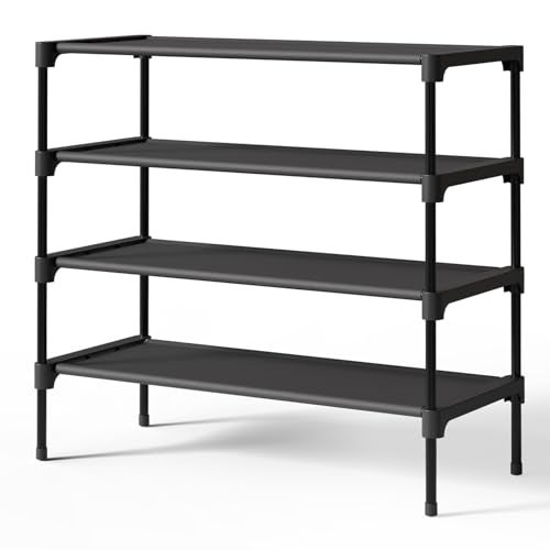 Kitsure Shoe Rack - Non-Woven Shoe Rack Shelf, Shoe Organizer for Closet, Entryway, Garage & Corridor, Stackable Shoe Shelves, X-Large, Black - Image 1