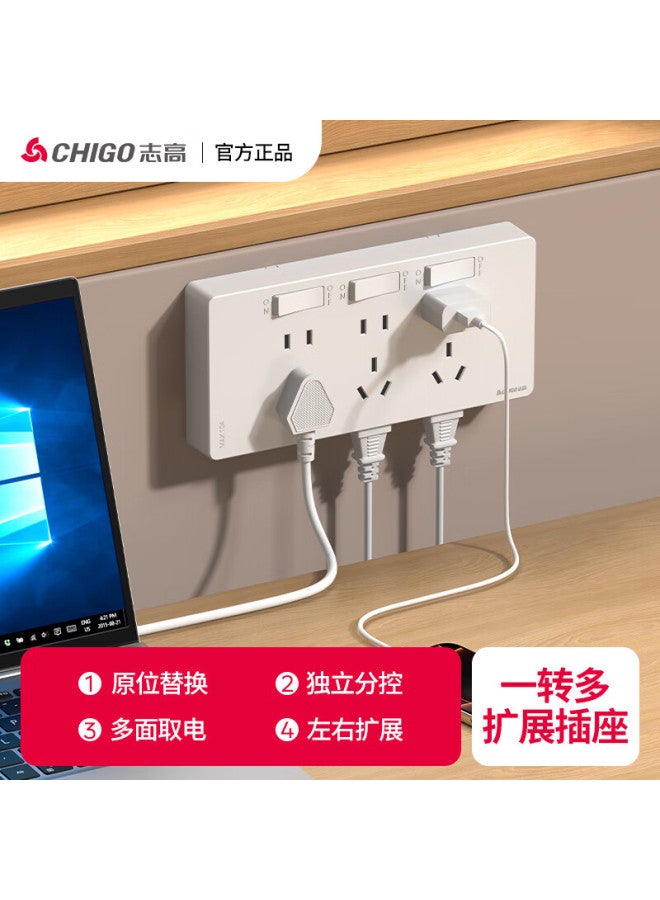 Chigo 86-type Expandable Power Strip Kitchen Multi-port Converter Wireless Socket Extension [white-21 Ports-left Wiring] Right Expansion + Independent Switch - Image 2