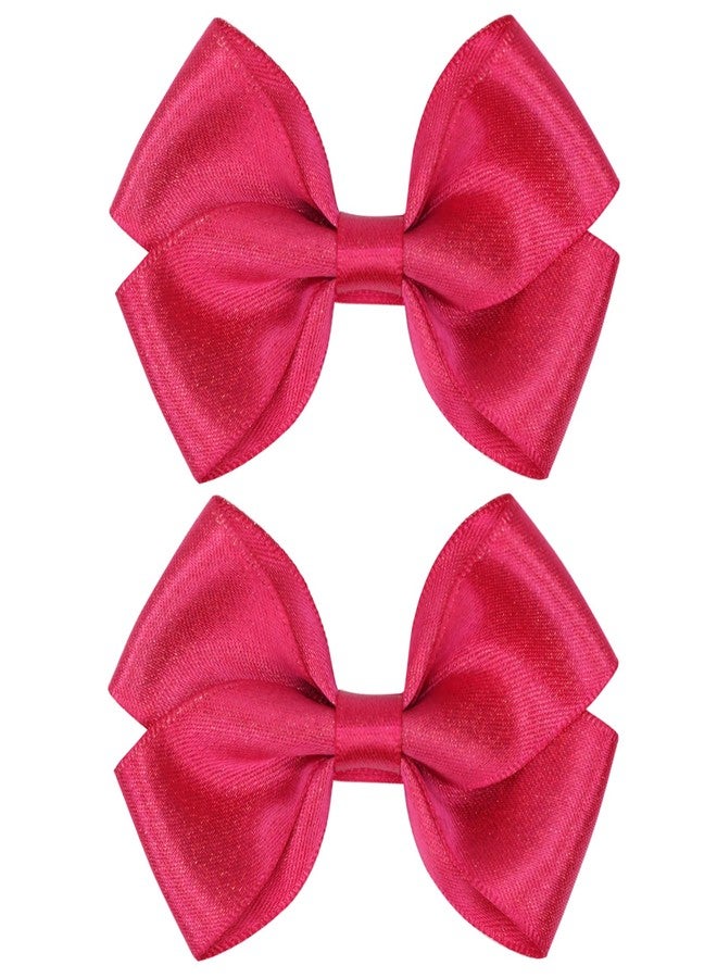 ZOLYCO Tiny 3 Inch Glitter Hair Bows Clips - Lined Boutique Alligator Hairpin for Baby Girls, Toddlers, and Little Teens - Kids Barrettes Set of 2 Small Stylish (Hot Pink) - Image 1