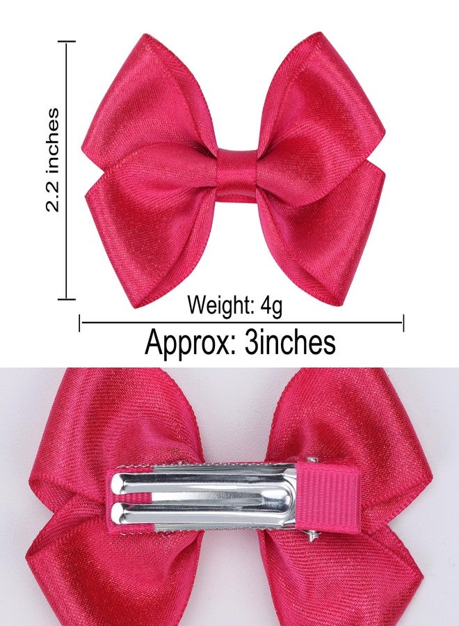 ZOLYCO Tiny 3 Inch Glitter Hair Bows Clips - Lined Boutique Alligator Hairpin for Baby Girls, Toddlers, and Little Teens - Kids Barrettes Set of 2 Small Stylish (Hot Pink) - Image 4