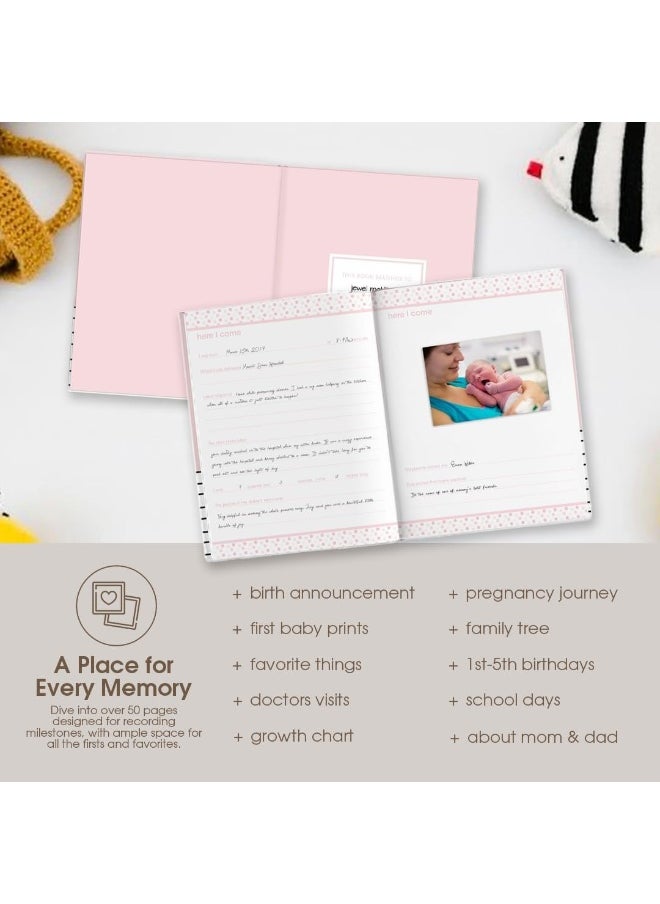 pearhead - Pearhead Hello Beautiful First 5 Years Baby Memory Book with Photo Insert, Perfect Keepsake, Pink, 1 Count (Pack of 1) - Image 1