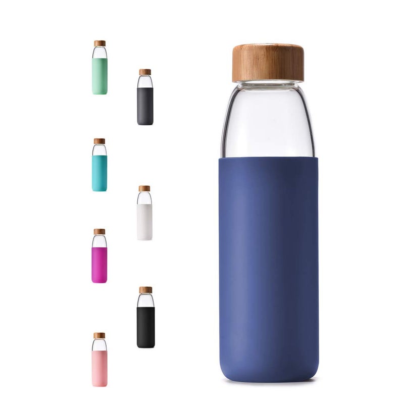 veegoal Glass Water Bottles 25 Oz Borosilicate with Bamboo Lid  BPA-FREE  Non-Slip Silicone Sleeve  and Stainless Steel Leak Proof Lid - Reusable Glass Bottle for Men and Women - Image 1
