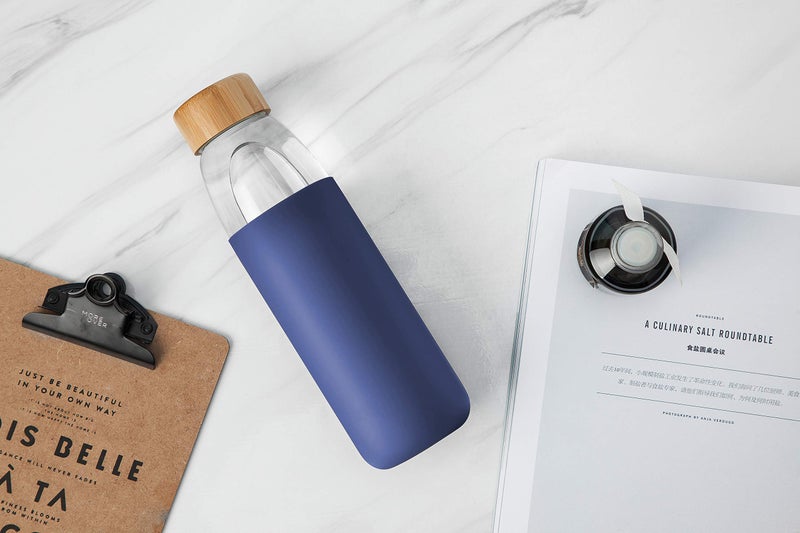 veegoal Glass Water Bottles 25 Oz Borosilicate with Bamboo Lid  BPA-FREE  Non-Slip Silicone Sleeve  and Stainless Steel Leak Proof Lid - Reusable Glass Bottle for Men and Women - Image 5