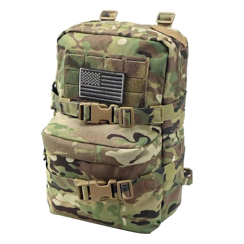 tactifans Tactical Mini Molle Hydration Pack,Molle Hydration Carrier with US Flag Nylon Water Resistant,Hydropack 2L Water Bladder for Tactical Vest Backpack(CP) - Image 1