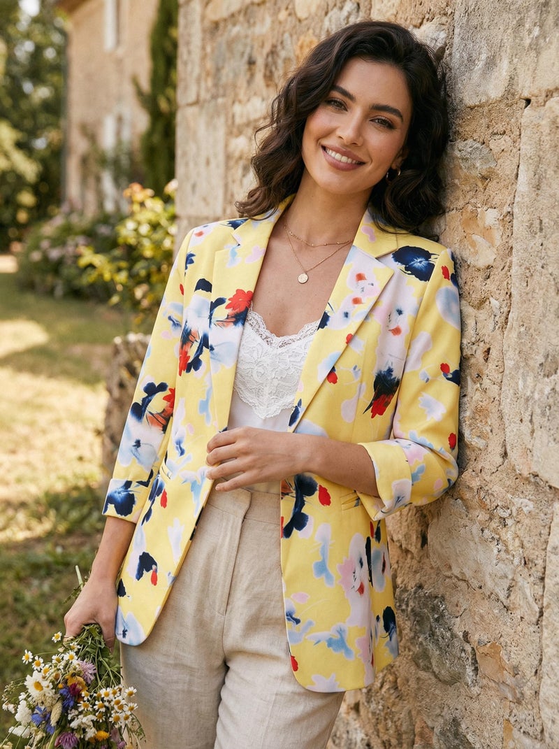 Beninos Womens Blazers 3/4 Sleeve Lightweight Office Work Blazer Jacket (1905 Yellow, XL) - Image 3