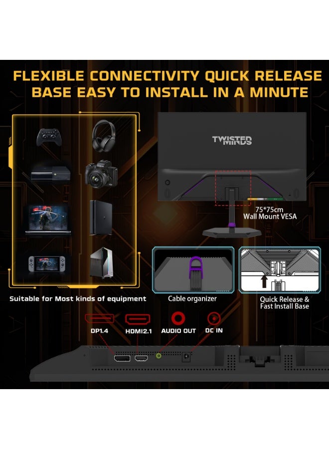 TWISTED MINDS 27 inch E-LED IPS FHD 144Hz 1ms Gaming Monitor, Adaptive Sync, Flicker-Free, Low Blue Light, HDMI 2.1, DP 1.4, Speakers, VESA Mount, 99% sRGB, Model TM27FHD1441PS Low Blue Light - Image 4