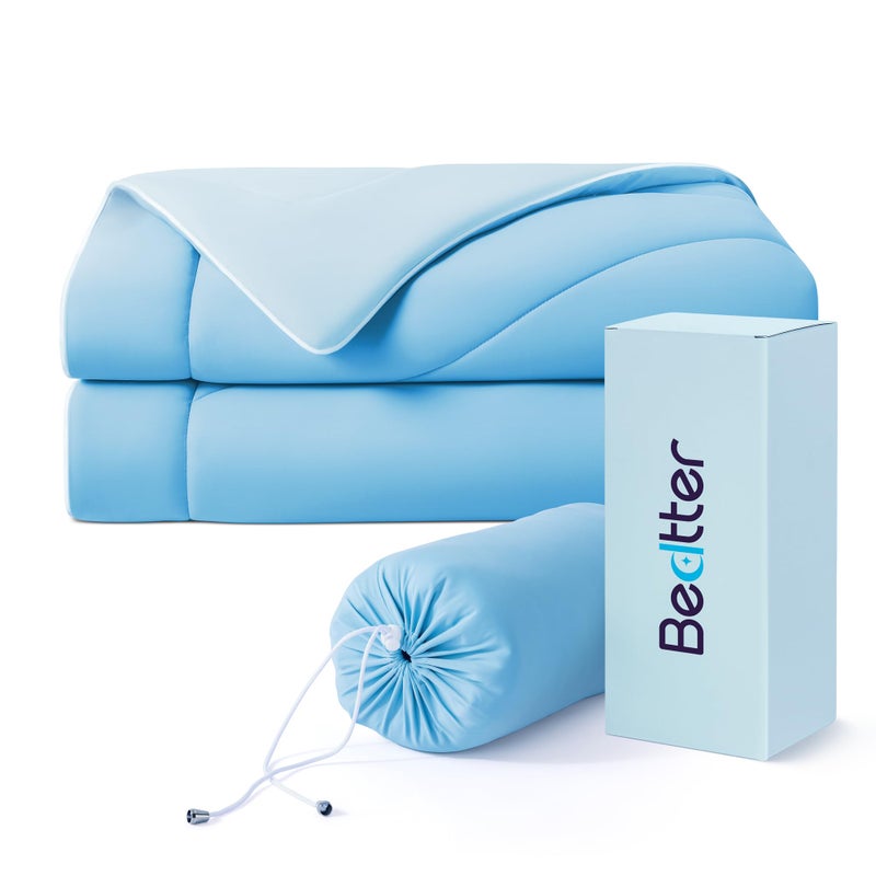 Bedtter Cooling Blankets for Hot Sleepers - Summer Blanket Thin Lightweight Breathable Soft Double Side with Bag for Travel, Cooling Comforter for Couch Sofa, Keep Cool for Night Sweats, Blue 50x60 - Image 1