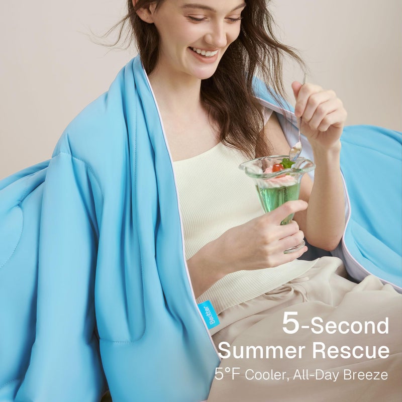 Bedtter Cooling Blankets for Hot Sleepers - Summer Blanket Thin Lightweight Breathable Soft Double Side with Bag for Travel, Cooling Comforter for Couch Sofa, Keep Cool for Night Sweats, Blue 50x60 - Image 5