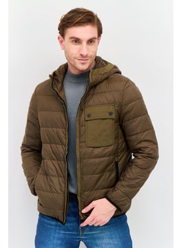 Men Quilted Puffer Jacket, Khaki