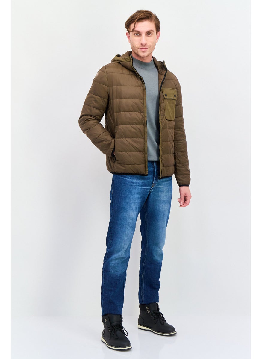 SELECTED - Men Quilted Puffer Jacket, Khaki - Image 1