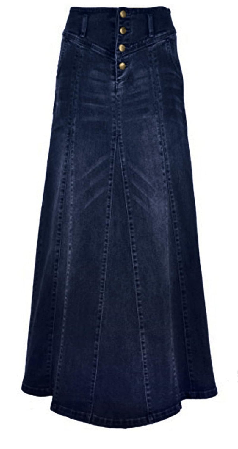 CHARTOU Womens Retro Exposure ButtonFly Packaged Hip ALine Maxi Long Denim Skirt Large Dark Blue
