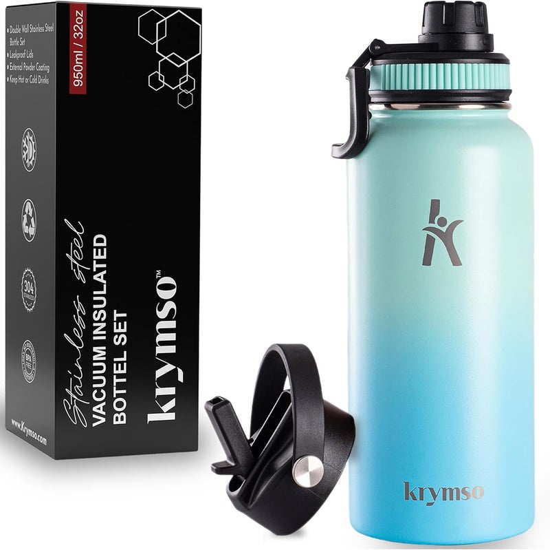 KRYMSO Stainless Steel Water Bottle 950ml – Insulated Sports Flask for Hot & Cold Drinks – Leakproof, Durable, BPA-Free – Ideal for Gym, Travel, Hiking (New Sky) - Image 1