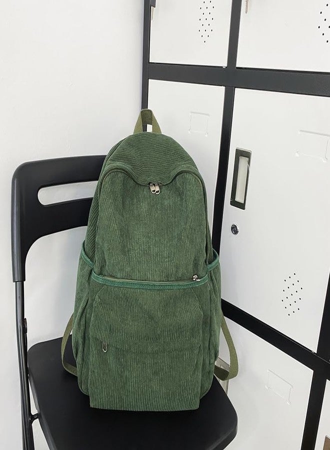 Lamprod Aesthetic Backpack Cute Backpack Corduroy Backpack School Supplies Laptop Bag for Teens Girls Women Students Solid Color(Green) - Image 2