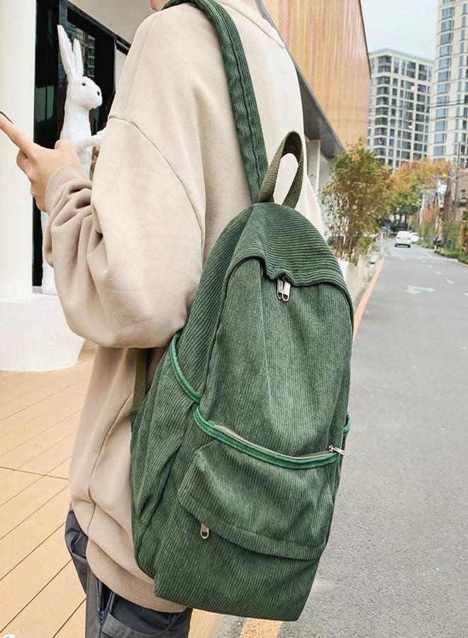 Lamprod Aesthetic Backpack Cute Backpack Corduroy Backpack School Supplies Laptop Bag for Teens Girls Women Students Solid Color(Green) - Image 4