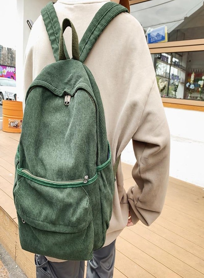 Lamprod Aesthetic Backpack Cute Backpack Corduroy Backpack School Supplies Laptop Bag for Teens Girls Women Students Solid Color(Green) - Image 3