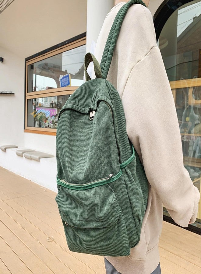 Lamprod Aesthetic Backpack Cute Backpack Corduroy Backpack School Supplies Laptop Bag for Teens Girls Women Students Solid Color(Green) - Image 5