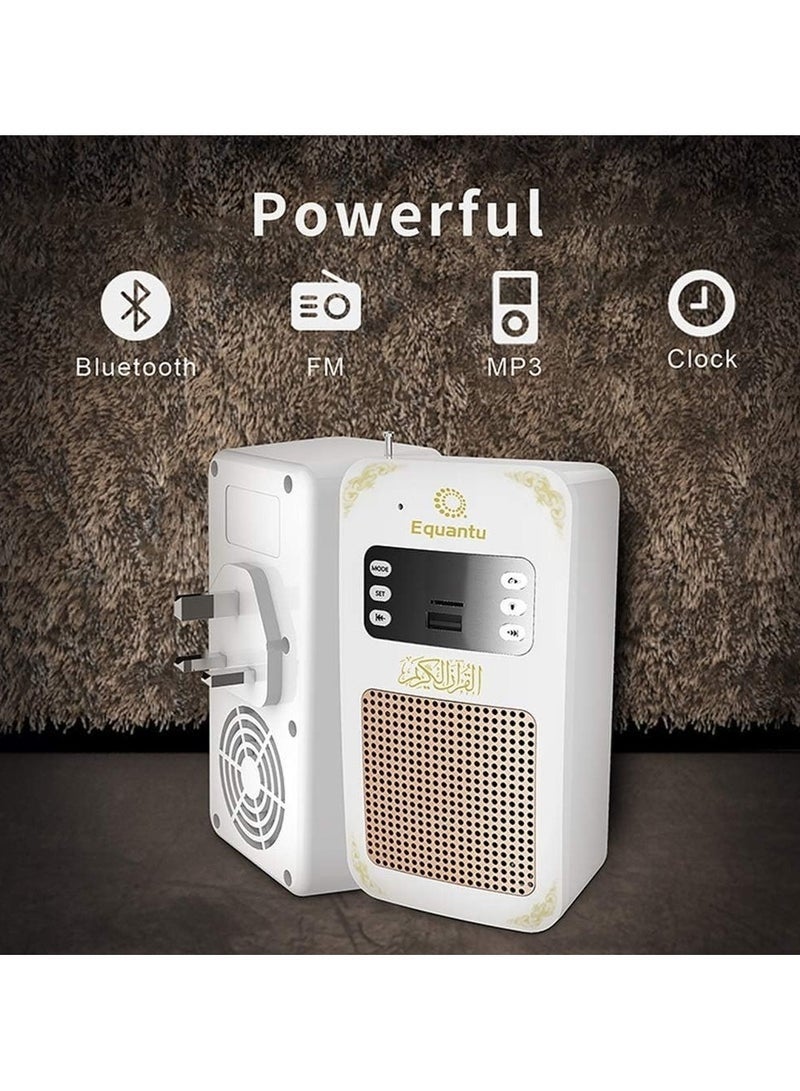 Equantu SQ669 Portable Bluetooth Speaker with MP3 Player, Arabic Translation Quran Player, USB & TF Card Support, Rechargeable Battery, LED Display, and Compact Travel Design – White - Image 4