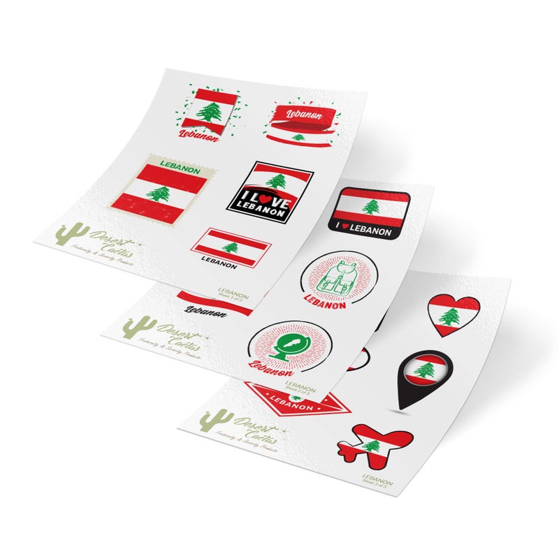 Desert Cactus Lebanon Country Flag Sticker Decals Kids Logo Scrapbook Car Vinyl Window Bumper Laptop 3 Sheets