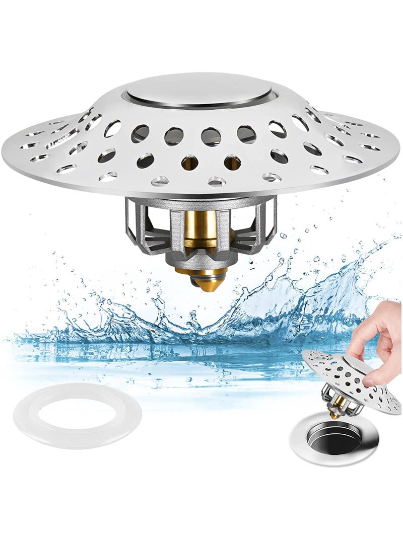 Zikra Universal Bathtub Stopper with Cover Hair Collector, Bathtub Drain Cover Stopper, pop up Bathtub Drain Plug, Easy to Install and Clean, for 1.6"-2.1" Drain Hole - Image 1