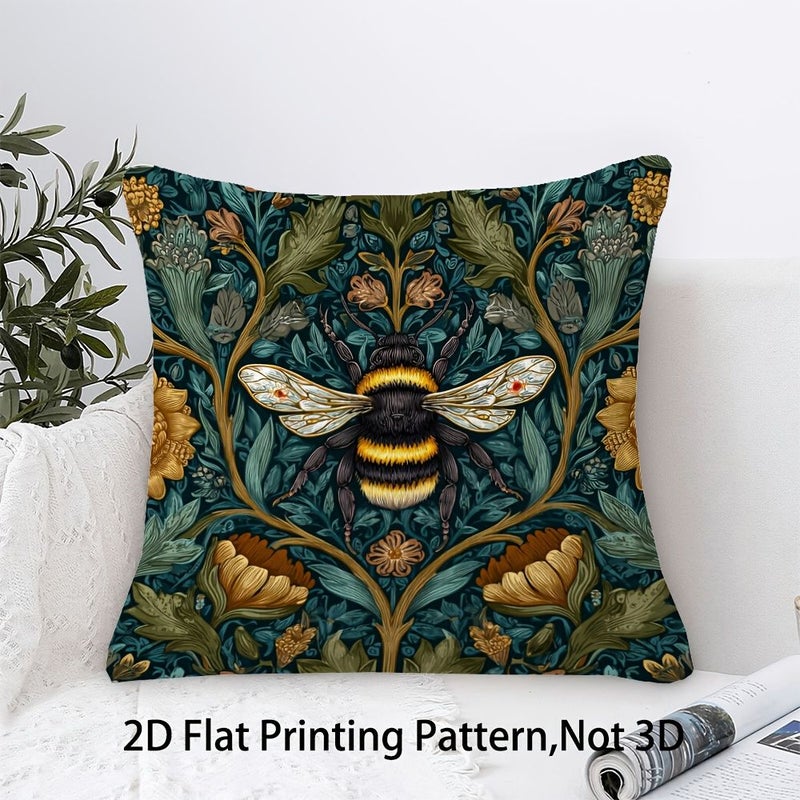Set of 2 Floral Green Golden Bee Pillow Covers 16x16 Inch Mid Century Decor - Image 4