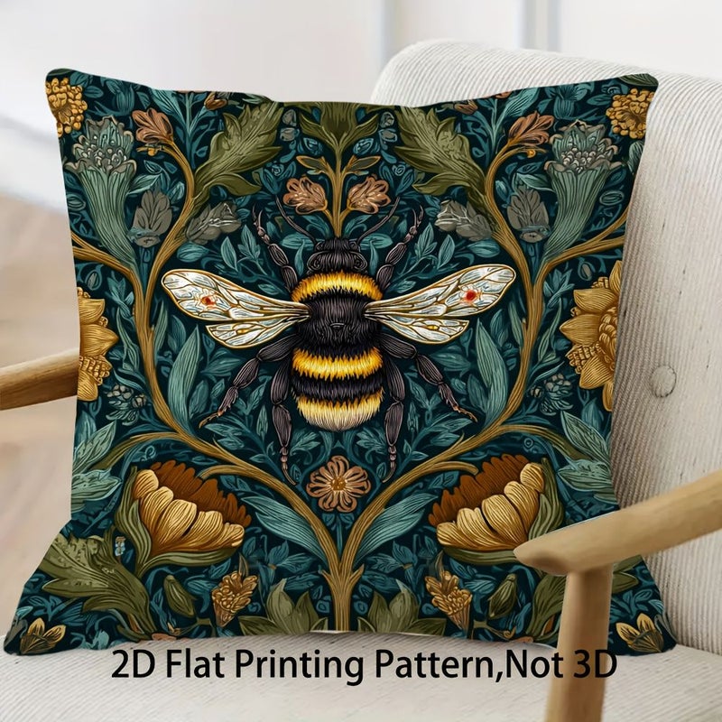 Set of 2 Floral Green Golden Bee Pillow Covers 16x16 Inch Mid Century Decor - Image 3