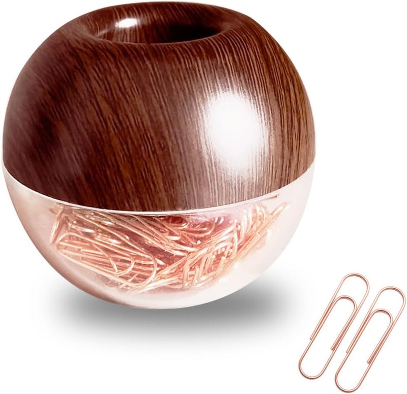 Supfoxer Walnut Wood Paper Clip Holder , Wooden Magnetic Paper Clip Dispenser with Rose Gold PaperClips 100pcs 28mm(1.1") Cute Office Supplies for Desk Organizer - Image 1