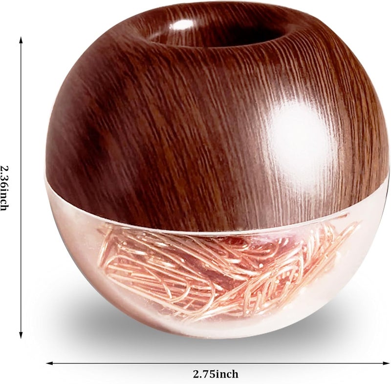 Supfoxer Walnut Wood Paper Clip Holder , Wooden Magnetic Paper Clip Dispenser with Rose Gold PaperClips 100pcs 28mm(1.1") Cute Office Supplies for Desk Organizer - Image 2