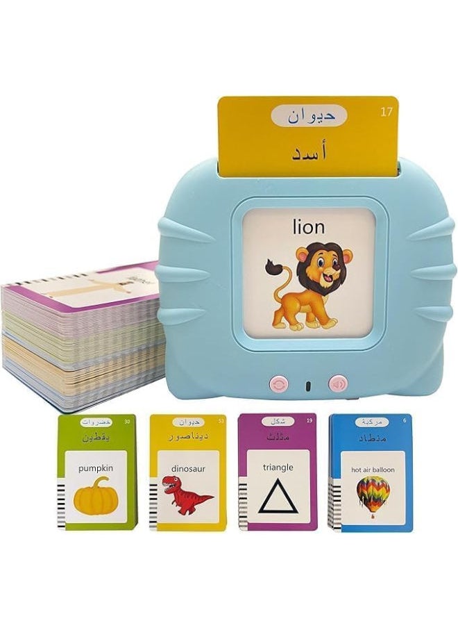 Generic Audible Flash Cards device for Toddlers 1-6 Years Old Boys Girls,Educational Toy for Kids Listen and Learn Literacy,Flashcards Device with 112 pcs Double-Sided Cards,Arabic & English,Blue Reader  - Image 1