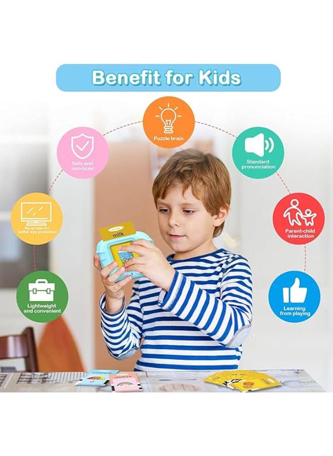 Generic Audible Flash Cards device for Toddlers 1-6 Years Old Boys Girls,Educational Toy for Kids Listen and Learn Literacy,Flashcards Device with 112 pcs Double-Sided Cards,Arabic & English,Blue Reader  - Image 3