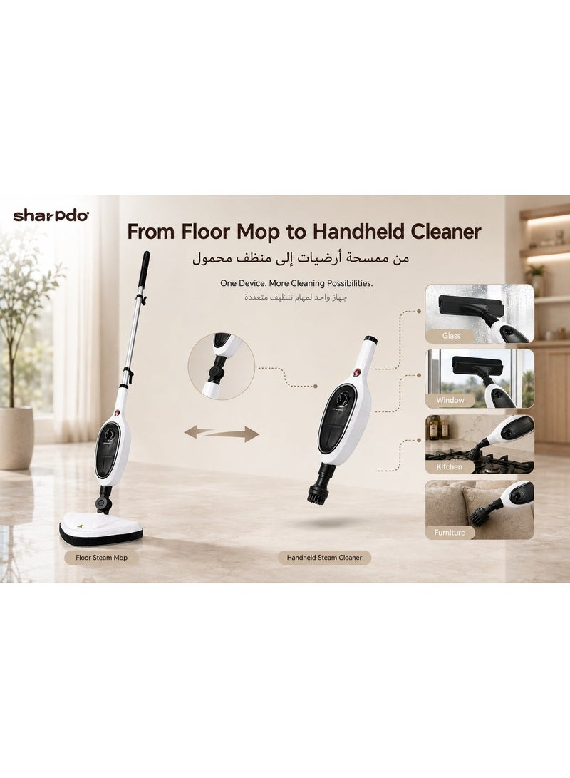 Sharpdo 12-in-1 Electric Steam Mop, 2600W Steam Cleaner with Detachable Handheld Steamer, 12 Multi-Purpose Accessories, 30S Quick Heat-Up, 300ML Water Tank, Chemical-Free Deep Cleaning for Floors, Carpets, Glass & Furniture - Image 4