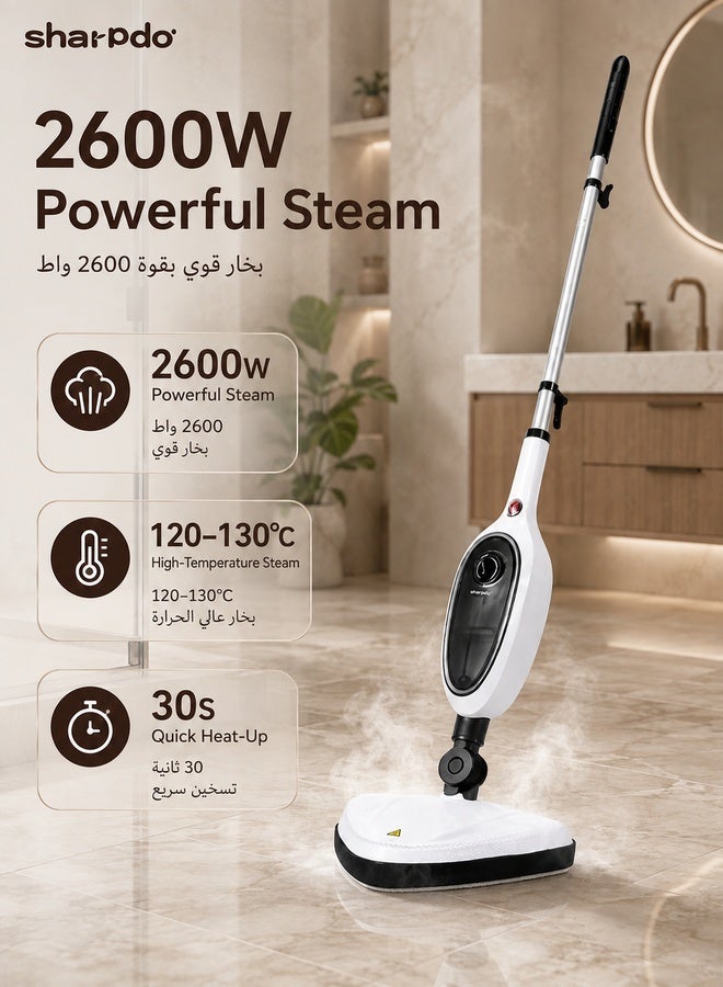 Sharpdo 12-in-1 Electric Steam Mop, 2600W Steam Cleaner with Detachable Handheld Steamer, 12 Multi-Purpose Accessories, 30S Quick Heat-Up, 300ML Water Tank, Chemical-Free Deep Cleaning for Floors, Carpets, Glass & Furniture - Image 3
