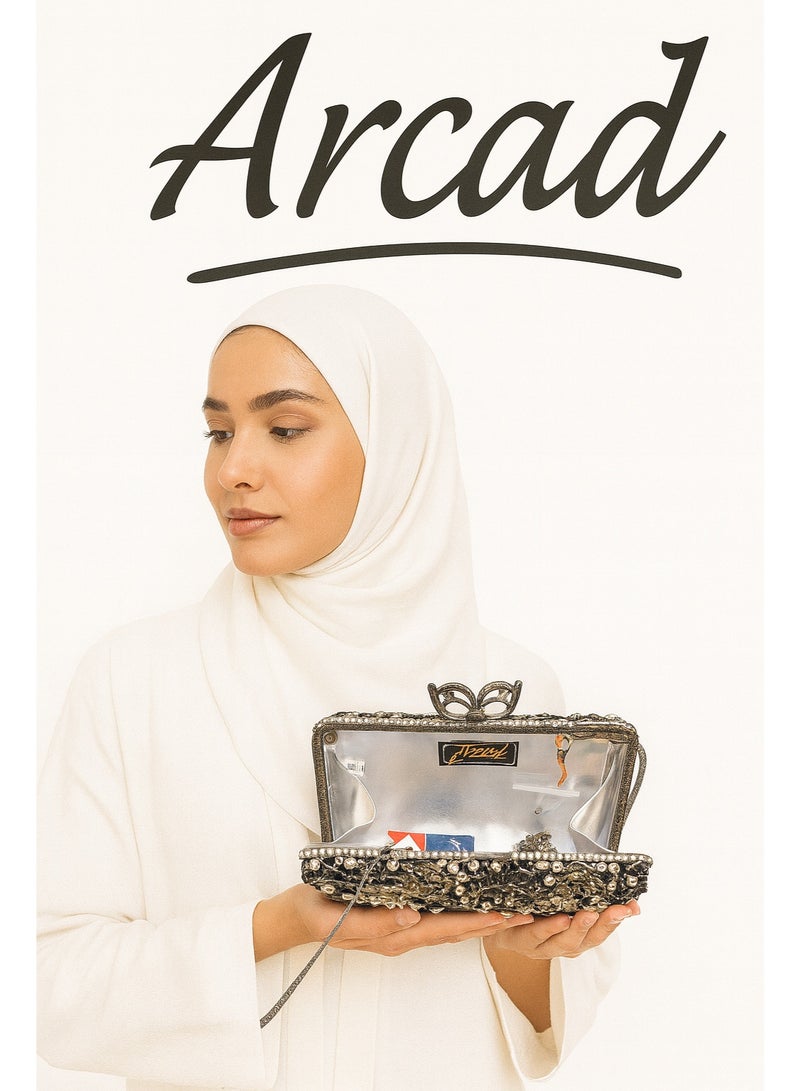 أركاد حقيبة سهرة نسائية من أركاد مزينة بالكريستال الأسود والفضي - Image 2
