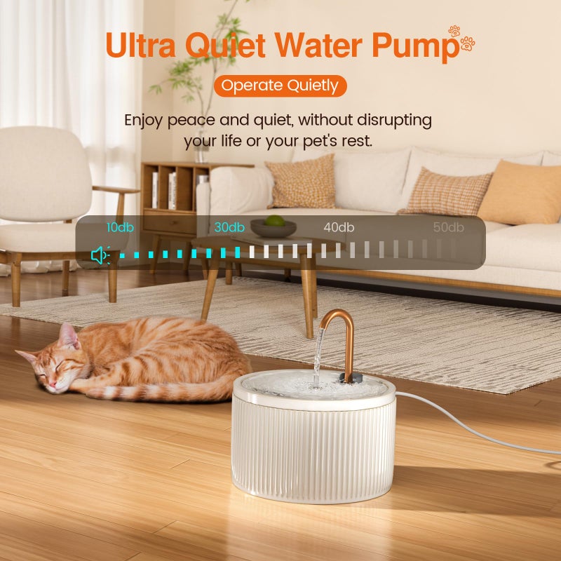 MISFANS Ceramic Cat Water Fountain - 2.1L/71oz - All-Ceramic Body & Pure Copper Water Spout - Non-Toxic - Automatic Pet Drinking Fountain Indoor with Ultra-Quiet Pump, and 3Pcs Filter & Sponge (Beige) - Image 3