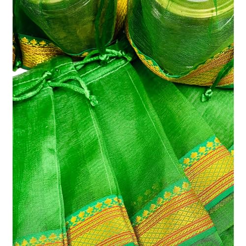 Krisah Pack of 50 pcs Potli Gift Pouches Bags, Small Size,18 cm X 12 cm, Green Organza Border - Image 4