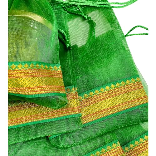 Krisah Pack of 50 pcs Potli Gift Pouches Bags, Small Size,18 cm X 12 cm, Green Organza Border - Image 5
