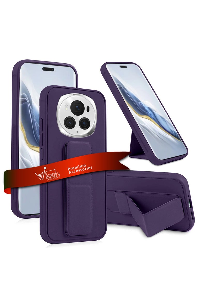 Wtech Hand Grip Foldable Magnetic Kickstand Wrist Strap Finger Grip With Built-In Iron Case Cover For Honor Magic6 Pro 5G 2024 Eggplant Purple - Image 1
