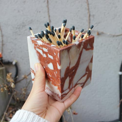 Natust Calacatta Red Marble Toothbrush Holders for Bathroom, Natural Marble Makeup Brush Holder Countertop Organizer - Image 2