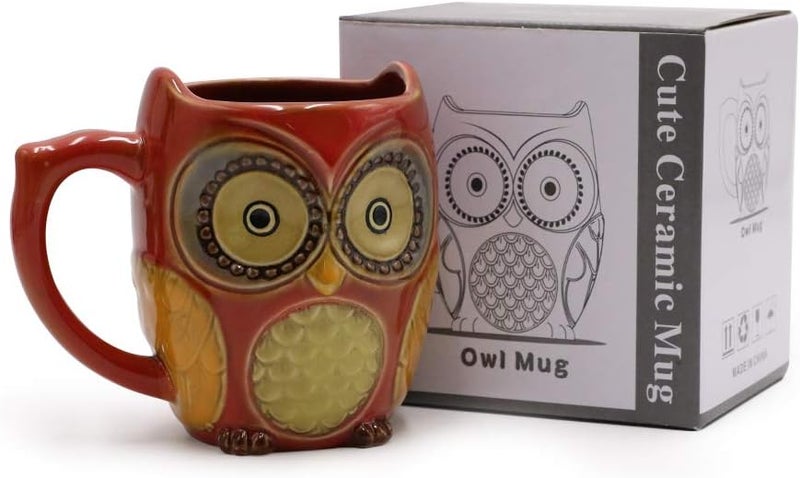 SQOWL 3D Coffee Mug Funny Cute Owl Ceramic Cup Coffee Mug with spoon Tea Mugs Set for Women and girls 12 oz Red - Image 4
