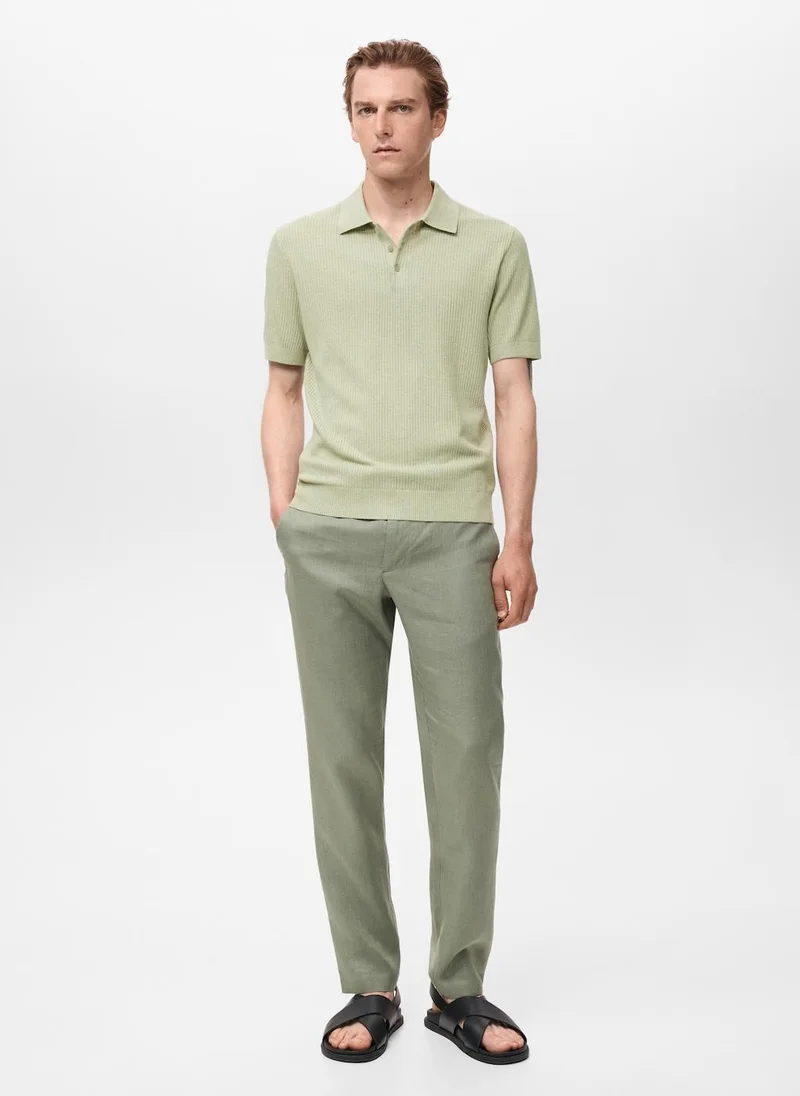 Mango Man Ribbed Knit Polo Shirt