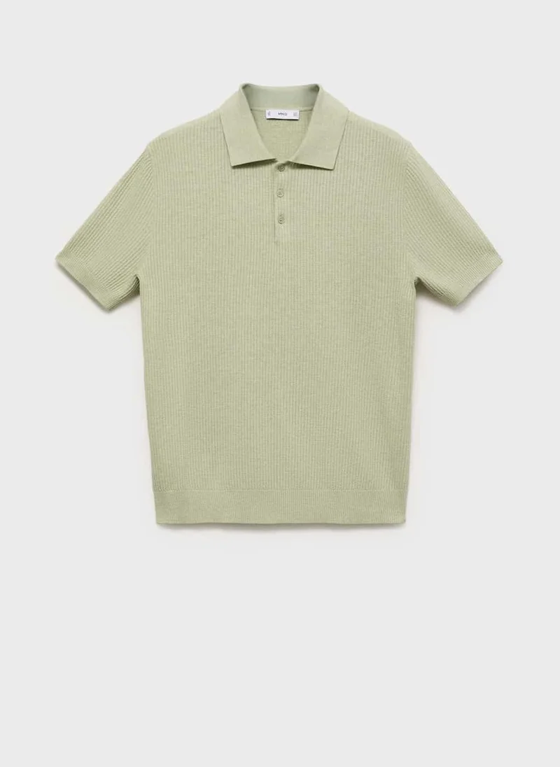 Mango Man Ribbed Knit Polo Shirt